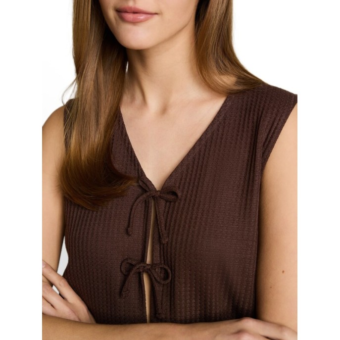 Tom Tailor Damesmode structuur T-shirt vest met strikjes Bruin 1052091